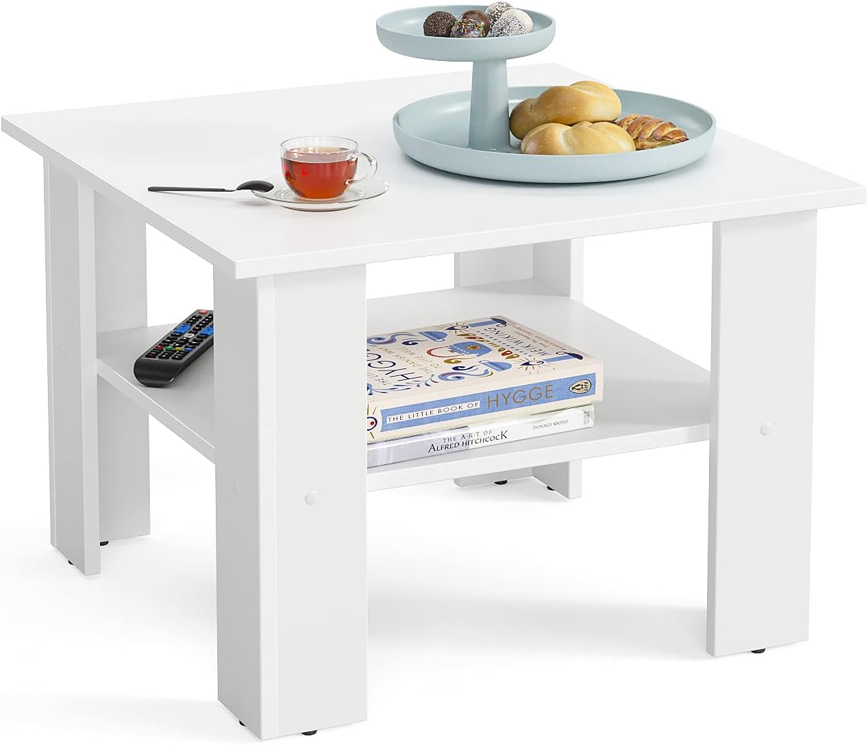 KOMTO Couchtisch Vienna Wohnzimmertisch Modern Couchtisch Holz Beistelltisch Coffee Table Tisch Wohnzimmer Sofatisch Stubentisch 60x60 Weiß