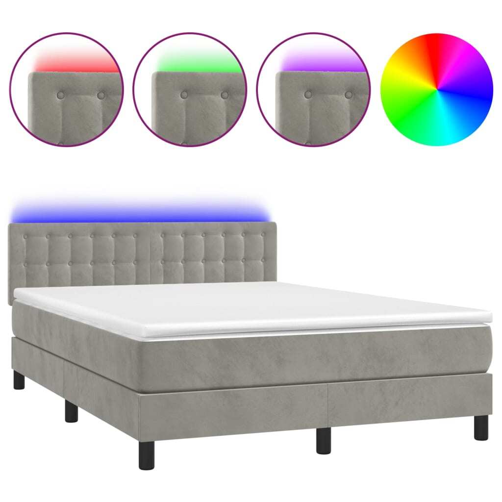 Syfax Boxspringbett mit Matratze & LED Hellgrau 140x190 cm Samt 4713134639