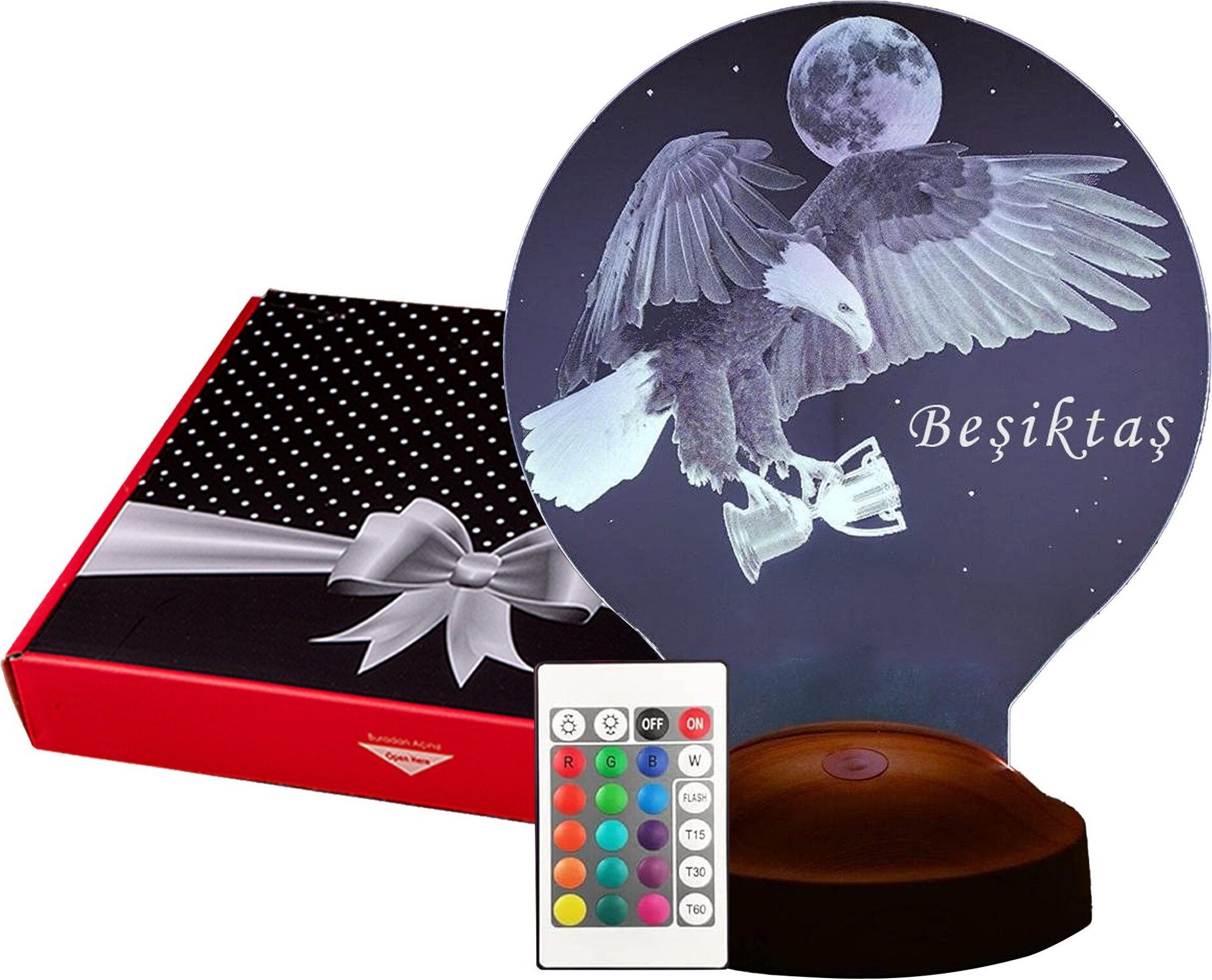 GESCHENKELAMPE 3D LED Nachttischlampe Besiktas Fanartikel 3D Gravur Illusion Nachtlicht Geschenk für BJK Fans GL-LED-Besiktas