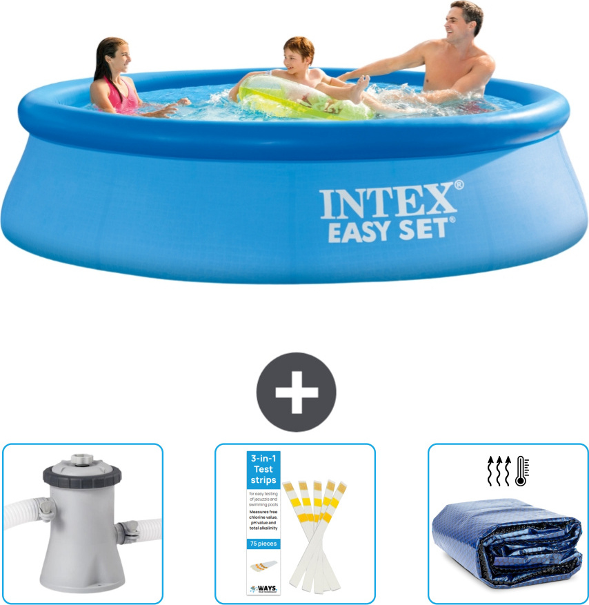 Okrúhly nafukovací bazén Intex Easy Set - 305 x 76 cm - modrý - obsahuje filtračné čerpadlo pre bazén - testovacie prúžky - slnečnú striešku