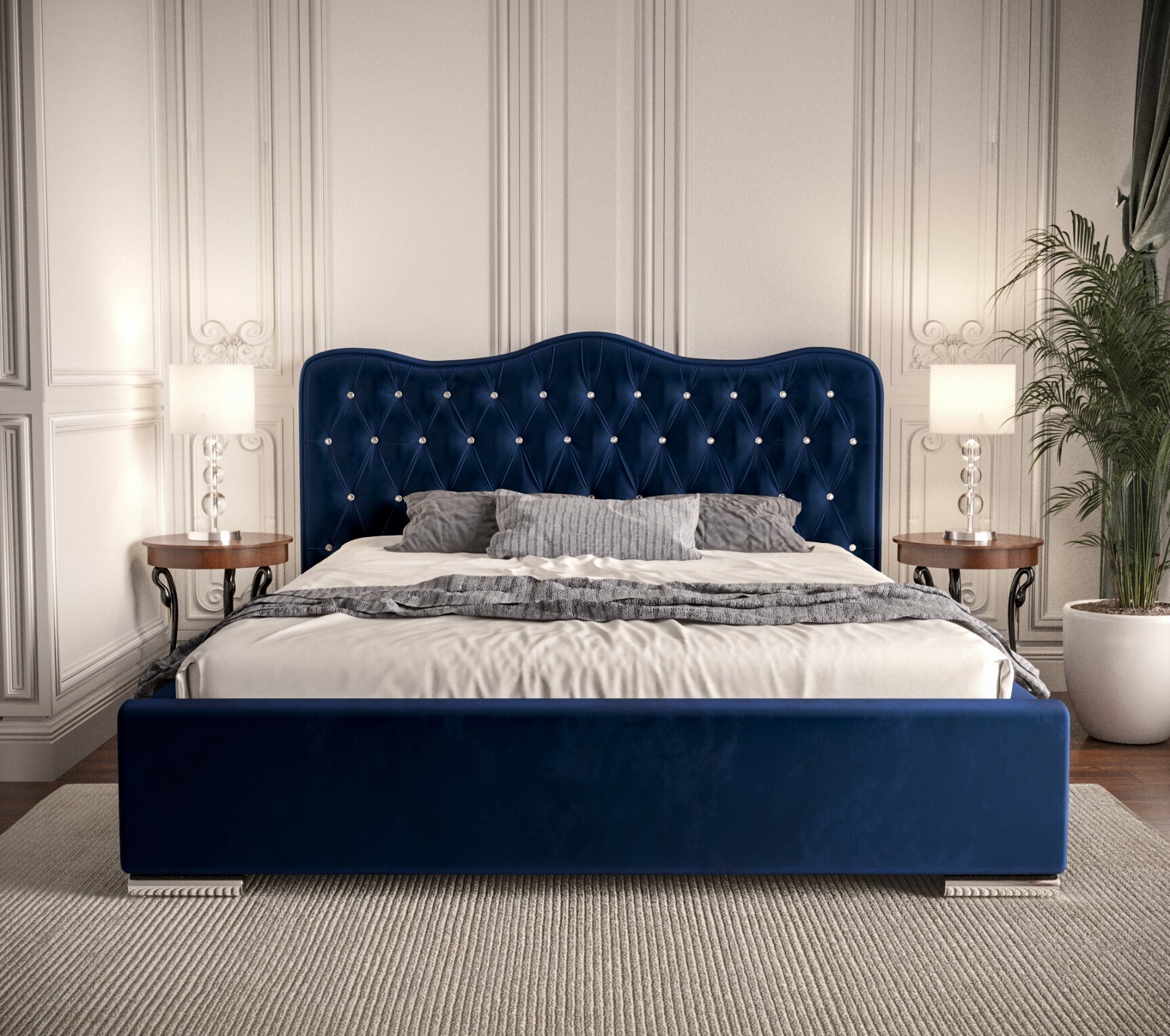 FURMEB24 Elegantná posteľ 160×200 Crystal Royal prešívaná posteľ s kontajnerovým rámom