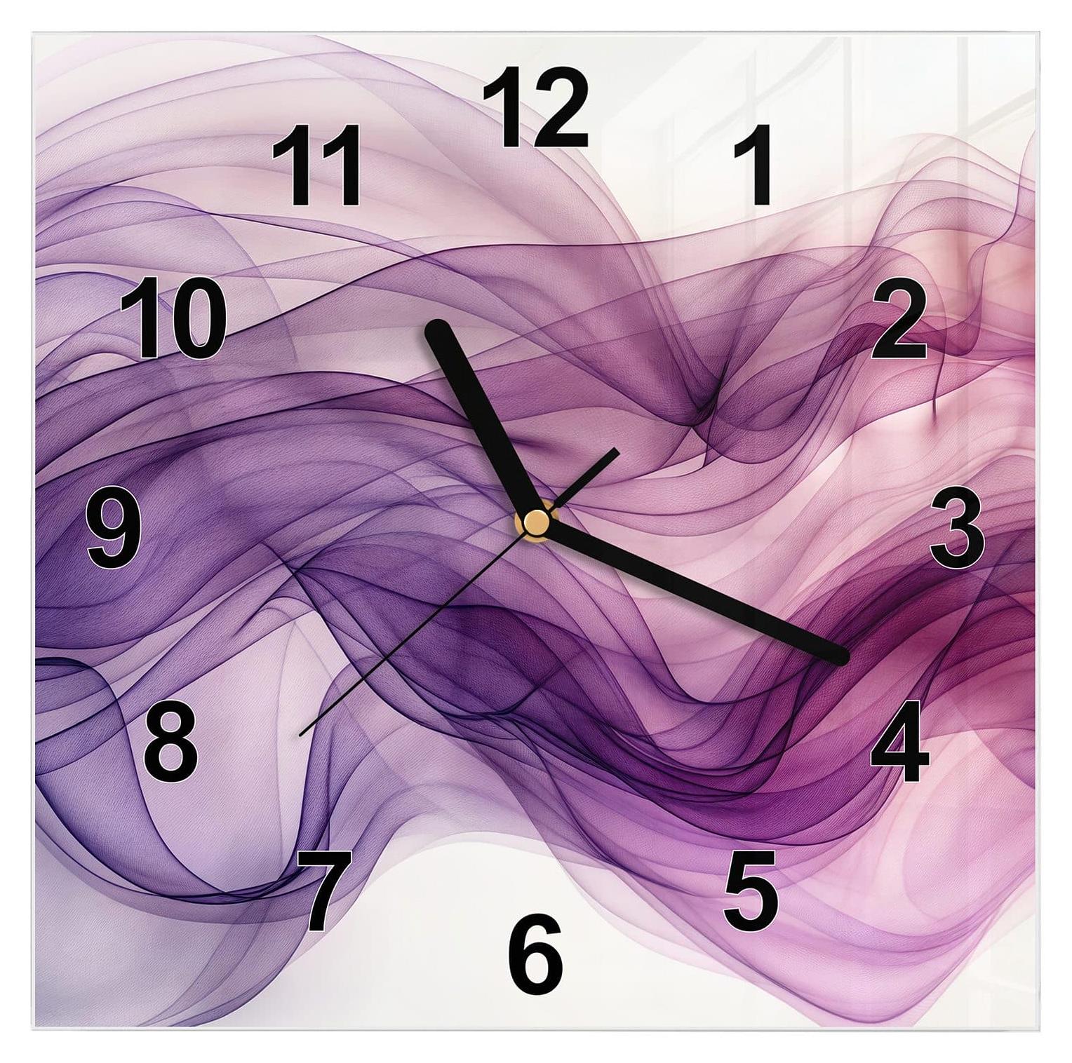 Primedeco Wanduhr aus Glas mit Motiv Schwungvolle Linien- 30 x 30 cm - inkl. Aufhängesystem