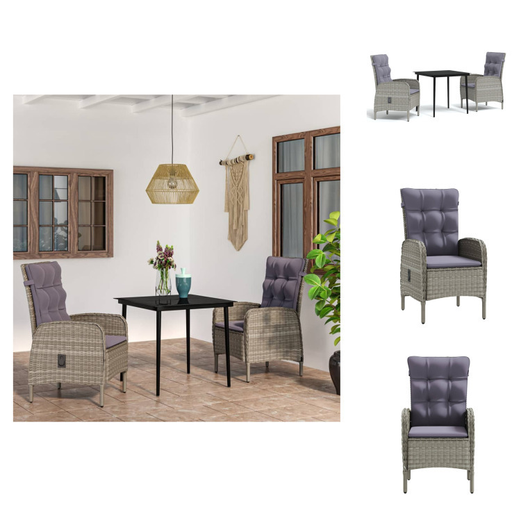 vidaXL 3-dielny záhradný jedálenský set s vankúšmi sivý a čierny - Záhradné nábytkové zostavy