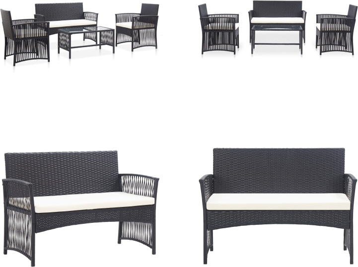 vidaXL 4-dielna záhradná obývacia súprava s vankúšom z polyratanu čierna - záhradná obývacia súprava - záhradné obývacie súpravy - záhradné obývačky - záhradné ležadlá