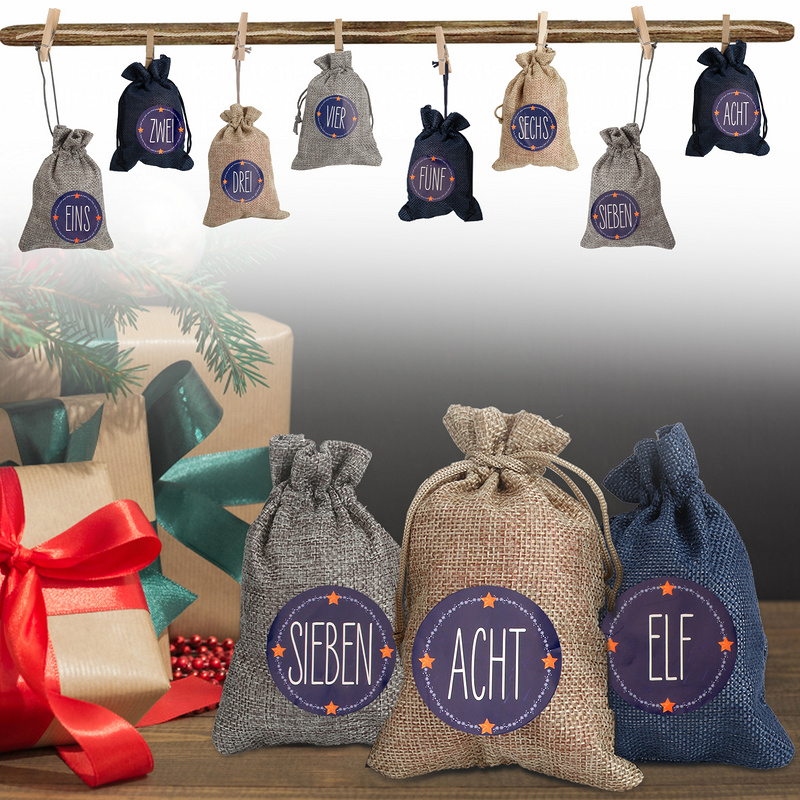 Yakimz adventný kalendár plniteľné vianočné tašky dekor 24 textilné tašky (3 farby)