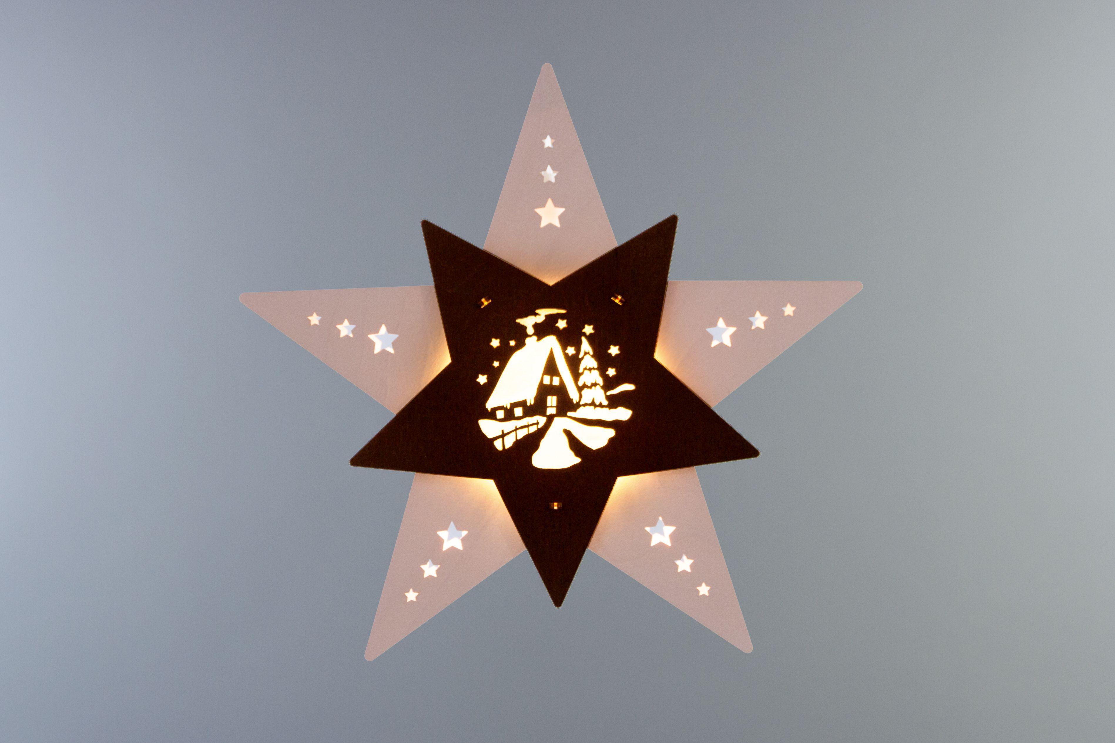 Fensterbild Stern "Waldhütte" Weiß/Braun (30,5x29x6cm) von Weigla Holzkunst 4002-5006