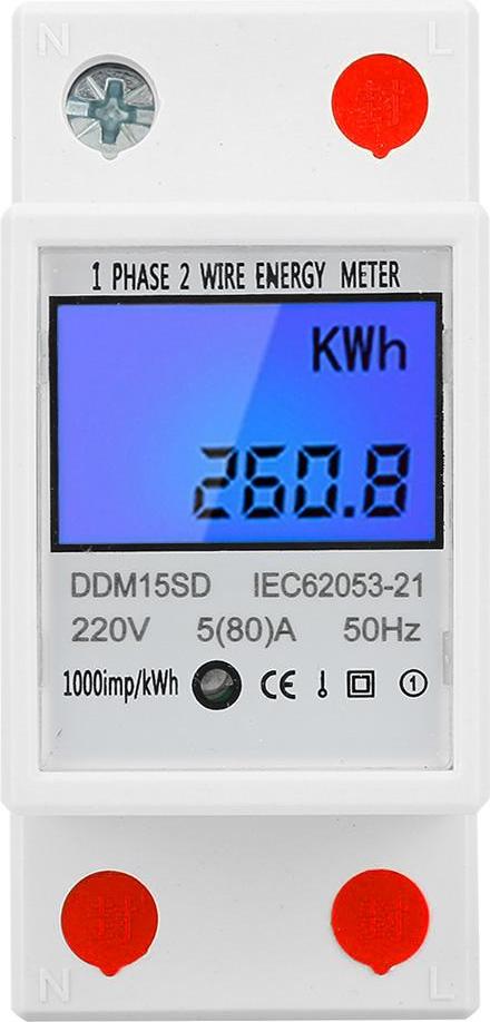 TWO TREES Energiezähler, KWh Zähler, Digitaler Energiezähler, Einphasen-Energiezähler, DIN-Schienen-Energiezähler, Elektronischer KWh Zähler, Einphasen-DIN-Schienen-Energiezähler
