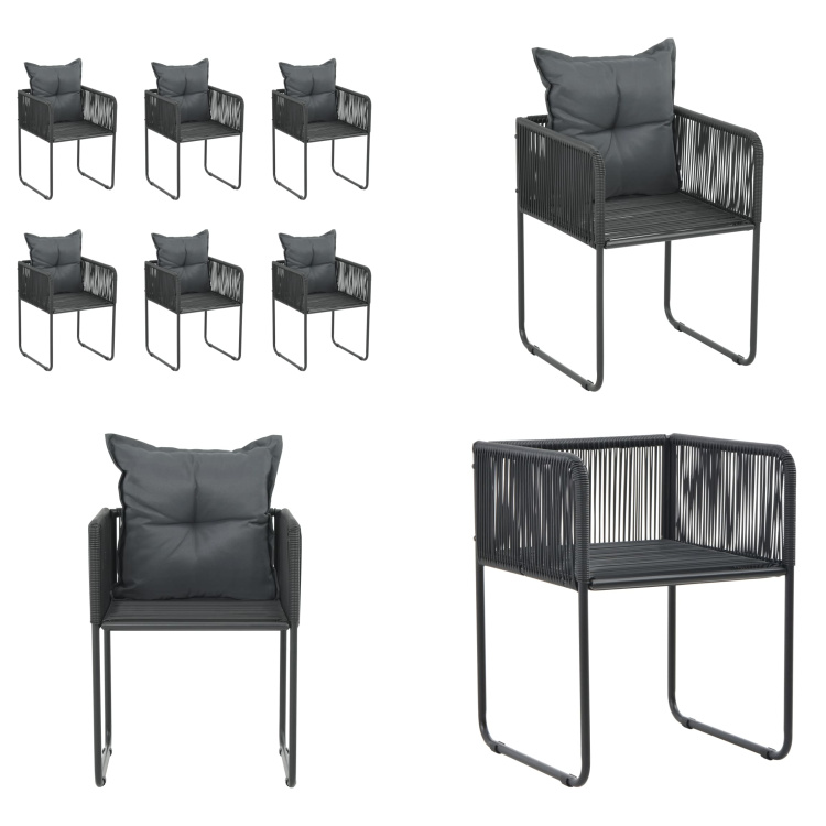 vidaXL Gartenstühle 6 Stk. mit Kissen Poly Rattan Schwarz - Essstuhl - Essstühle - Garten-Essstuhl - Garten-Essstühle