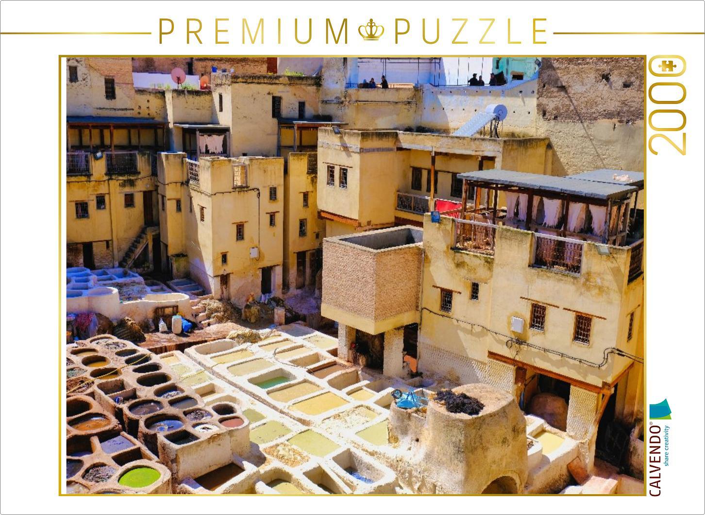 CALVENDO Puzzle Marokko - Die Gerbereien im Gerberviertel in der Medina von Fès | 2000 Teile Lege-Größe 90 × 67 cm Foto-Puzzle für glückliche Stunden