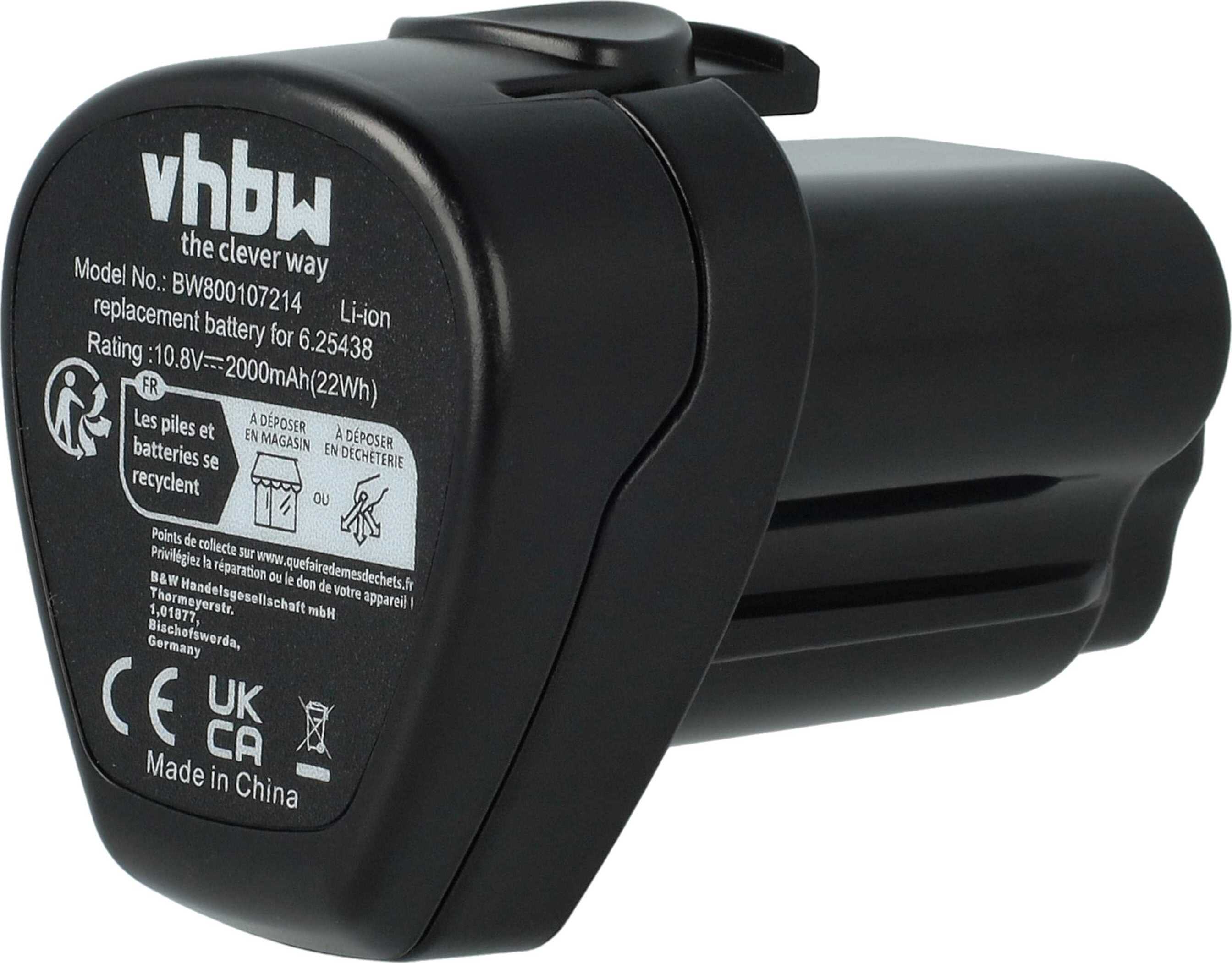 vhbw Akku kompatibel mit Metabo PowerMaxx TLA LED, PowerMaxx ULA LED, PowerMaxx SLA LED, PowerMaxx SSD Werkzeug (2000 mAh, Li-Ion, 10,8 V) 119704784-6