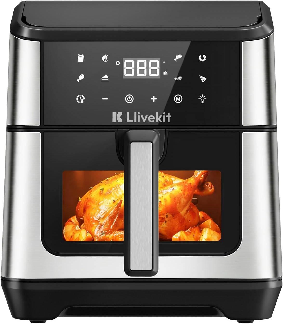 LLIVEKIT 8,5L Heißluftfritteuse mit Doppelheizquelle oben & unten, ohne Wenden, 360° Umluft 0018KQZG