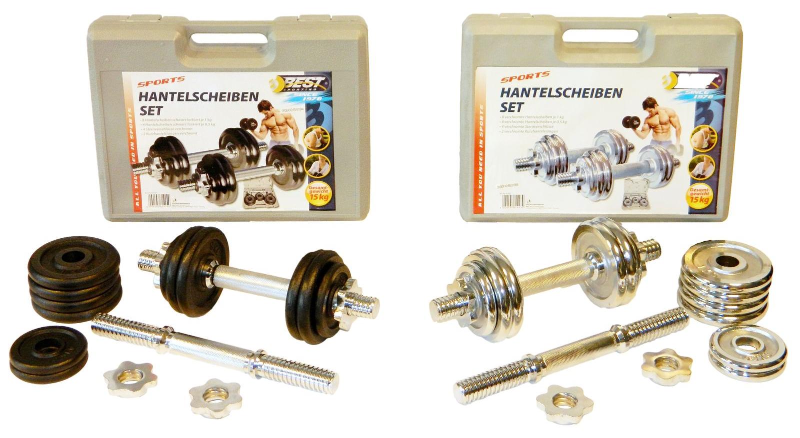 Best Sporting 2er Hantelset Kurzhantel Hantelkoffer Set 15 kg aus Gusseisen mit Stellringen - Hanteln verstellbar für Männer und Frauen - Für Dein Workout mit Dumbbells - Adjustable Dumbbell Set