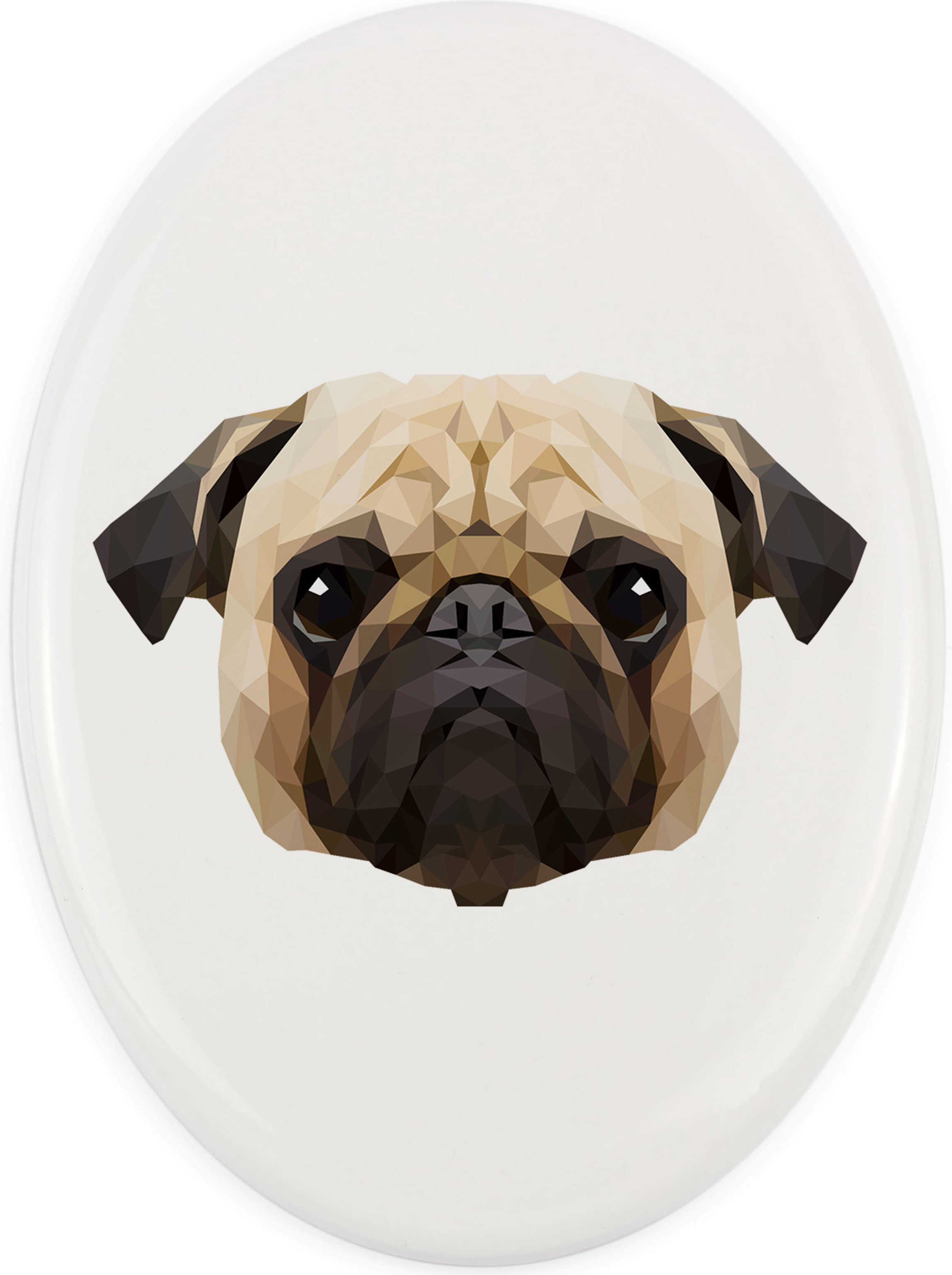 Mops, Pug, Carlin, Carlino, Doguillo - Fliese mit geometrischem Bild und Schriftzug der Marke Art-Dog