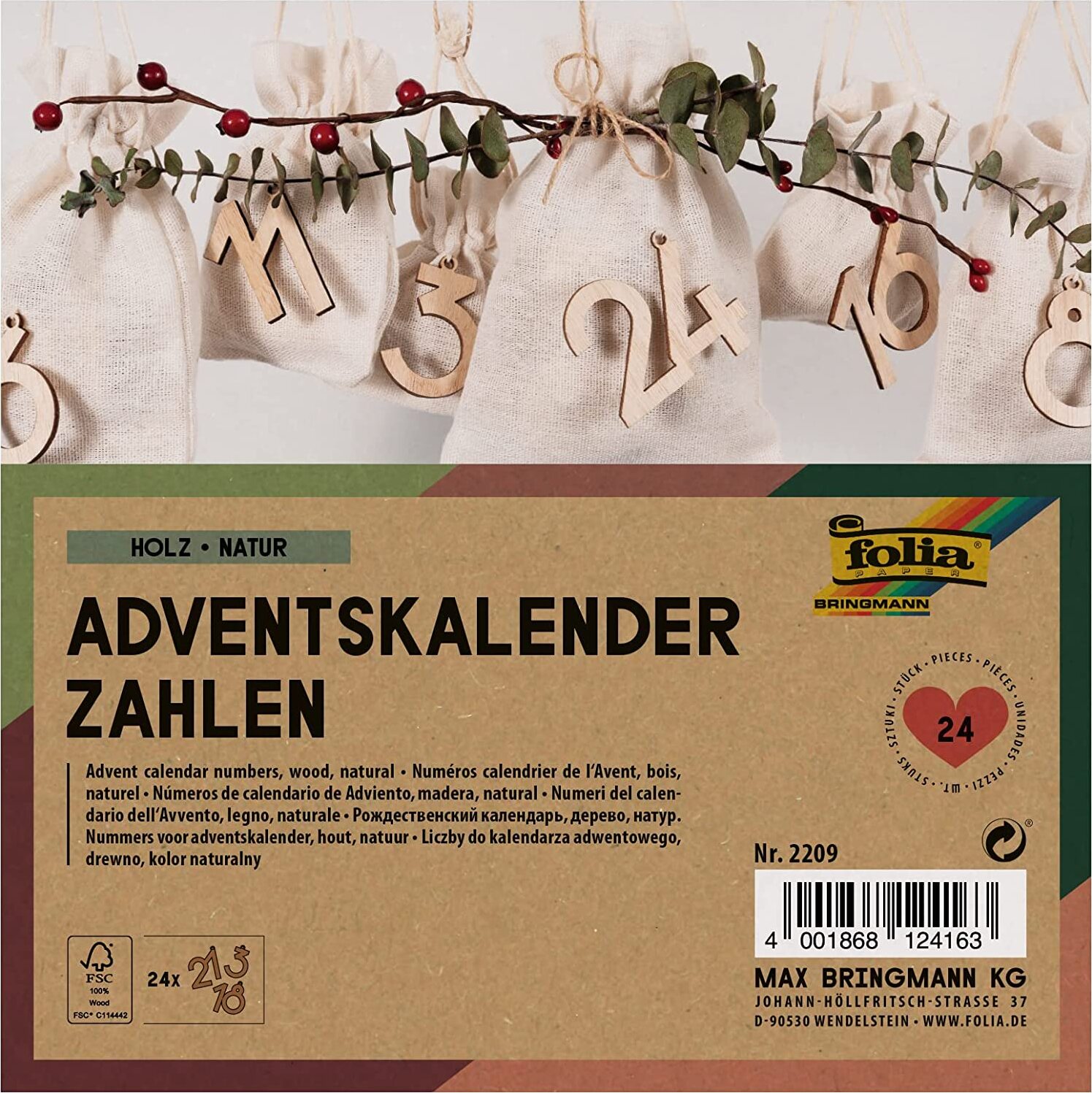 folia 2209 Adventskalender-Holzzahlen natur 24 Numbers