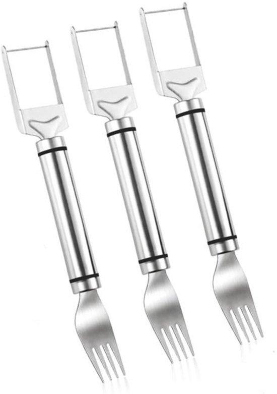 OEM 2-in-1 Meloen- und Mangoschneider - 3 Teile - mit Doppelkopf - RVS - Handfrüchte-Schneider - tragbar - für Melonen / Mangos - 23 x 3 CM - Silber 2026