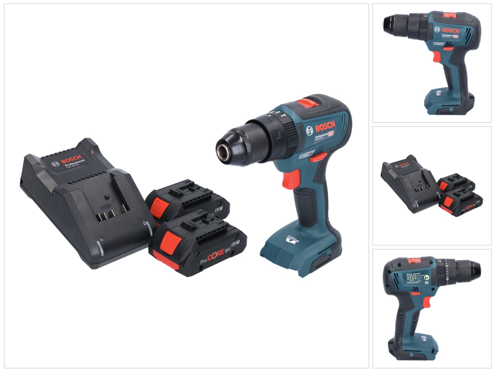 Bosch GSB 18V-55 Profesionálna akumulátorová príklepová vŕtačka 18 V 55 Nm bez kefiek + 2x akumulátor ProCORE 4,0 Ah + nabíjačka