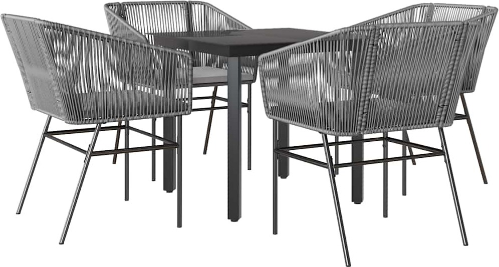 vidaXL 5-dielny záhradný jedálenský set s vankúšmi sivý polyratan sklo