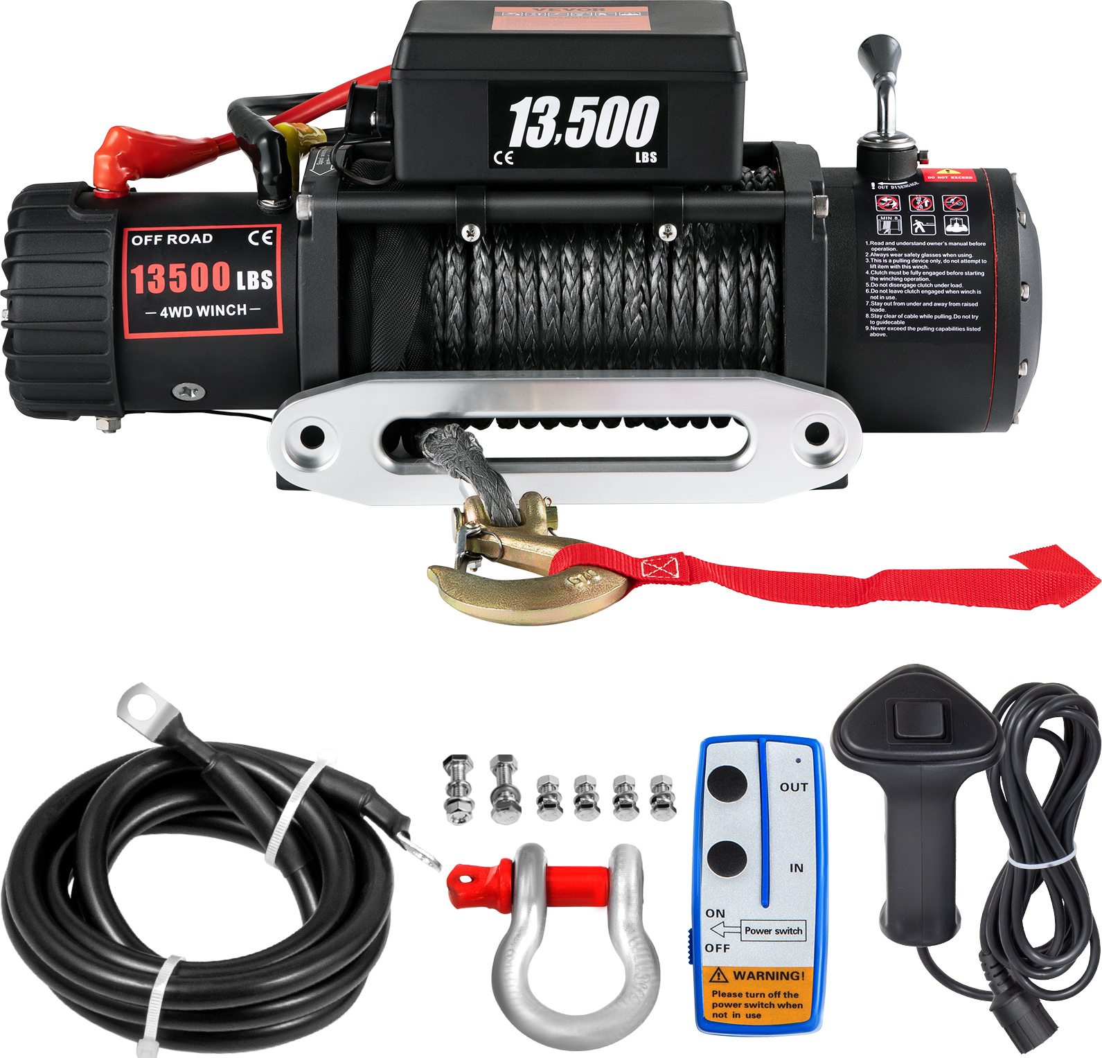 VEVOR 27 m Kabel Elektrische Seilwinde 13500 lb,6123,5 kg elektrische Winde Elektrische Motorwinde 4-Wege Motorwinde, 12V elektrische Seilwinde Funkfernbedienung elektrische Winde mit Zubehör Auto 70965-0