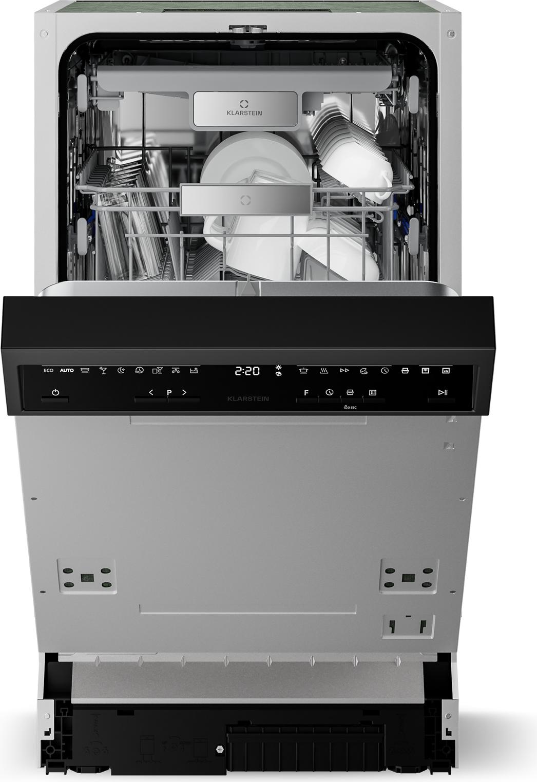 Klarstein Velaire umývačka riadu 45 cm - polointegrovaná, 10 prestieraní, 9 programov, 42 dB, , AquaStop, detská poistka, čiastočne integrovaná umývačka riadu