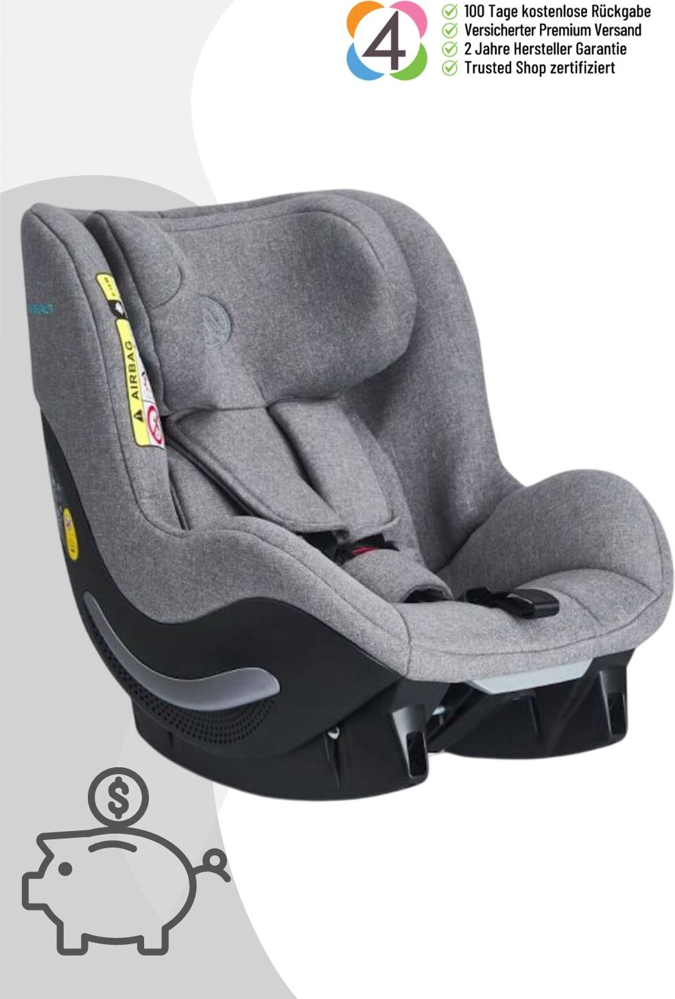 Avionaut AeroFix Smart - Reboard Kindersitz (0-18 kg), Farbe Kindersitz:Grey 0126.00.001115