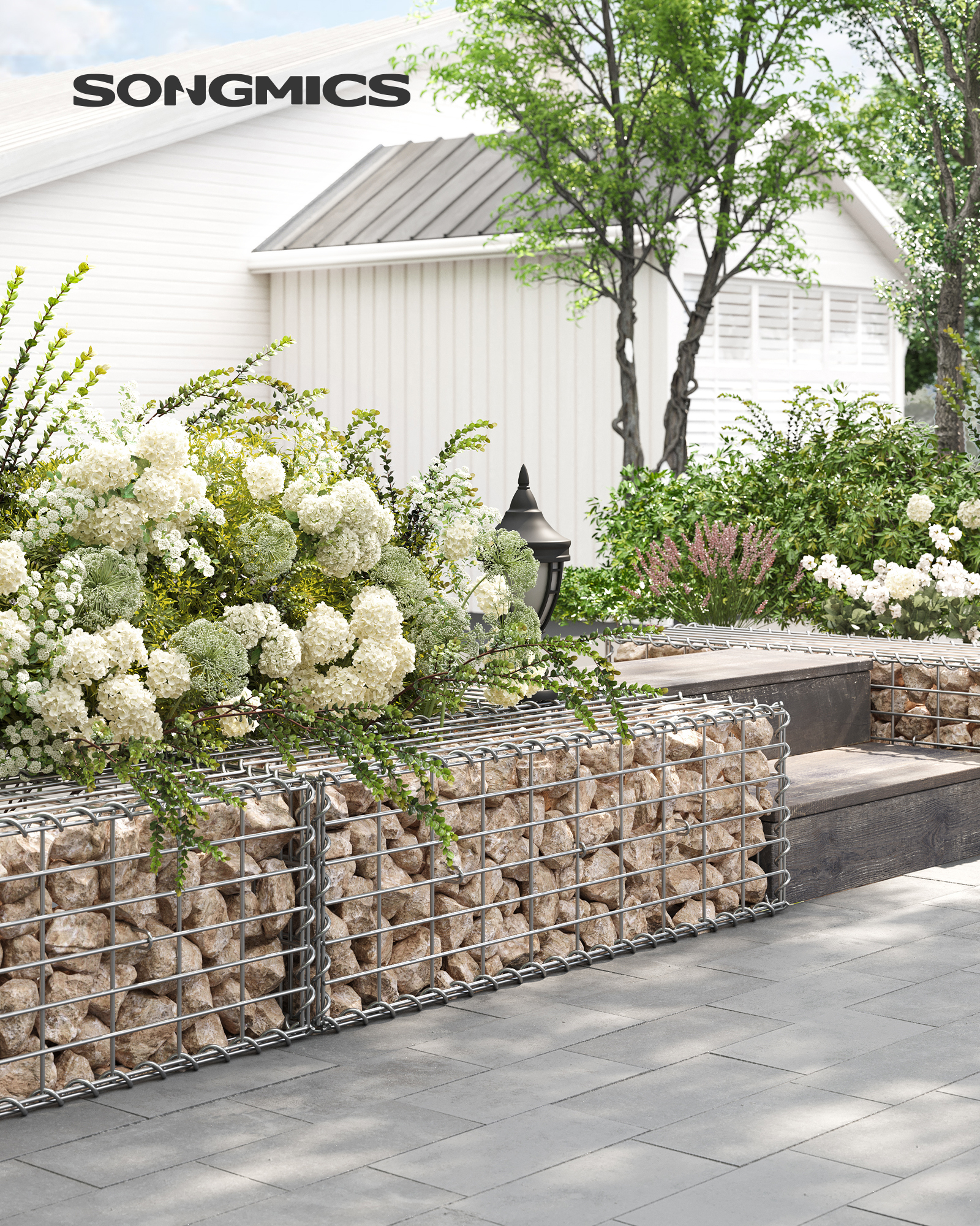 SONGMICS Gabionenkorb, Metall-Steinkorb, Steingabione Mauer, 100 x 30 x 30 cm GGB133