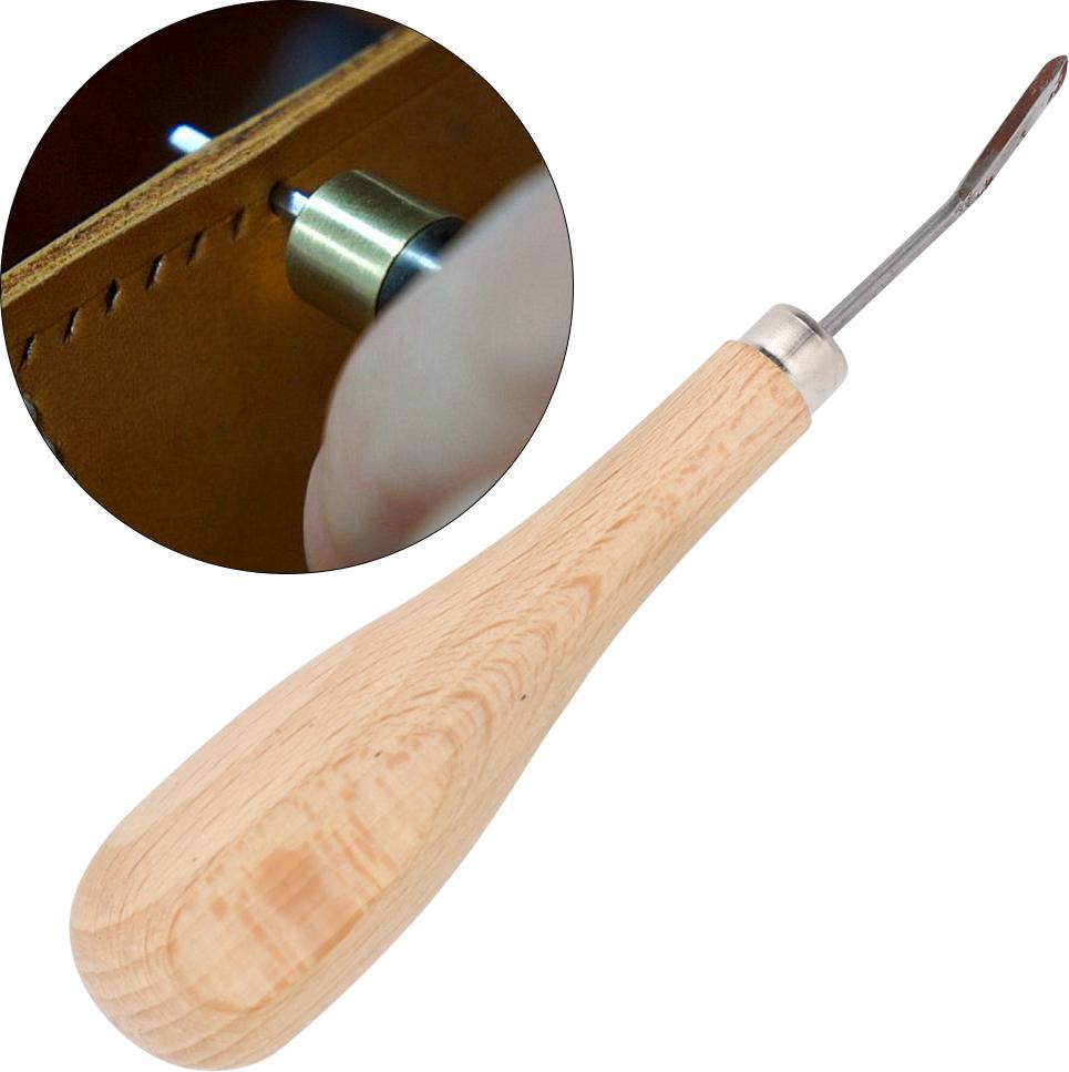 Gistuch Rhombus Awl Stahlkegel Stanzleder -Leder -Werkzeug Buche Griff Diamond Point(Biegungstipp)