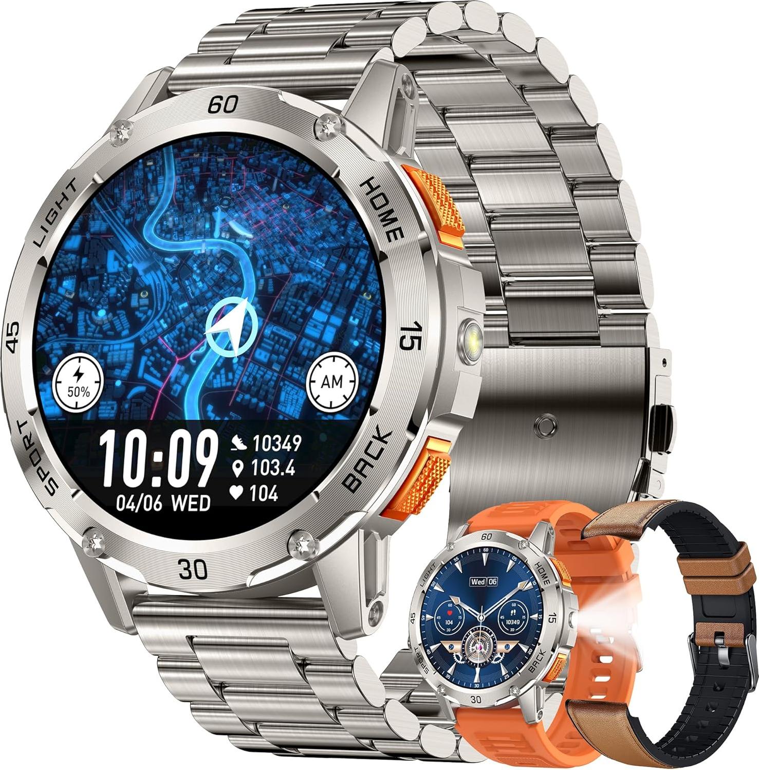 1,53" AMOLED Smartwatch muži s funkciou telefónu, 400mAh batéria, športové hodinky s Bluetooth volaniami fitness hodinky s monitorom spánku, 5ATM vodotesnosť