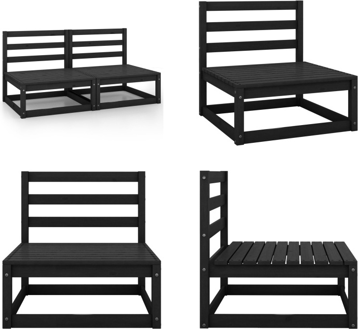 vidaXL Záhradná pohovka 2 ks čierna masívna borovica - Stredová pohovka - Stredová pohovka - Stredová pohovka z dreva - Stredová pohovka z dreva