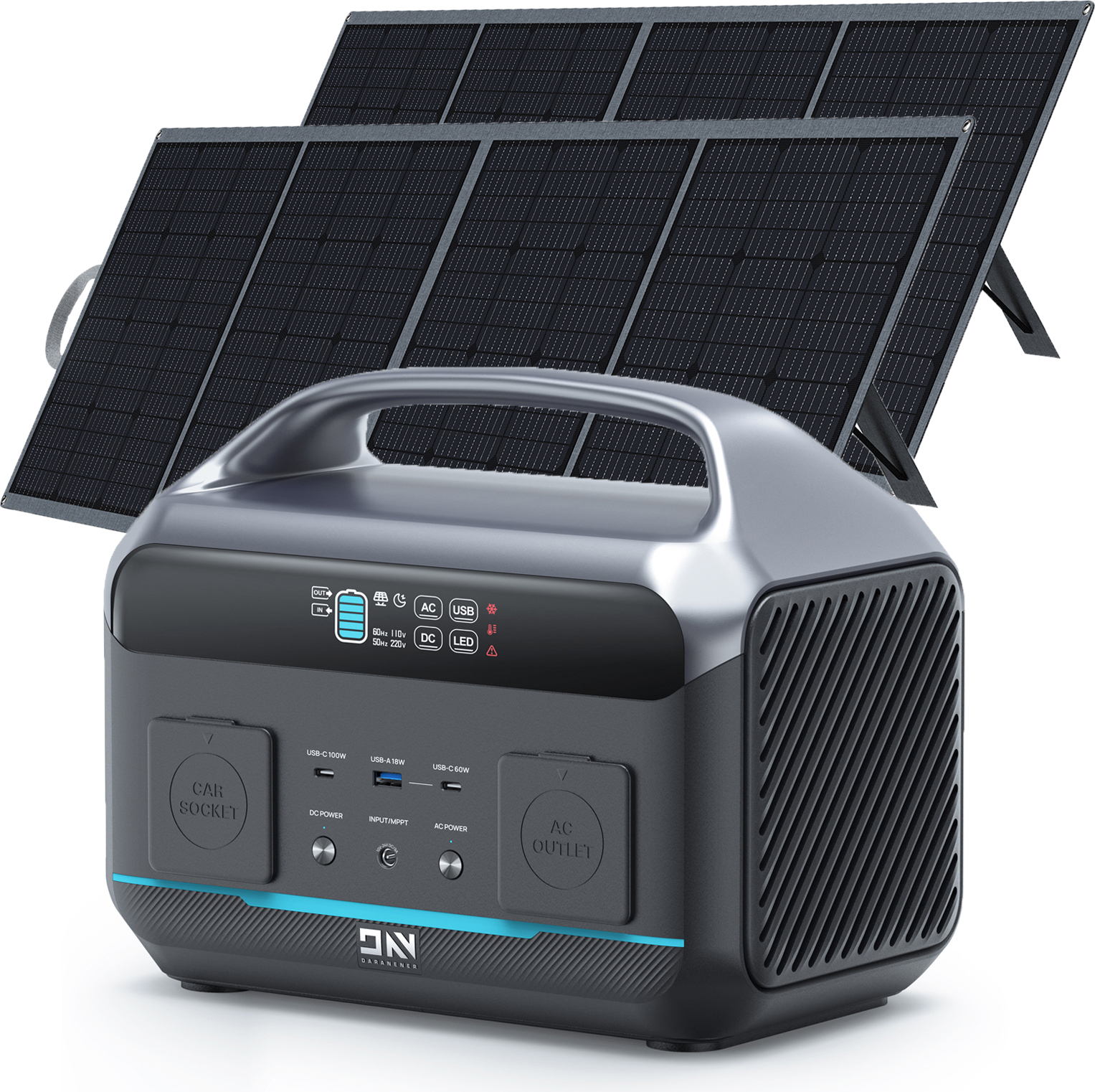 DaranEner NEO300 PRO 600W (1200W Peak) elektráreň s 2 * 200W solárnym panelom SP200, solárny generátor 299Wh/12Ah mobilný generátor energie