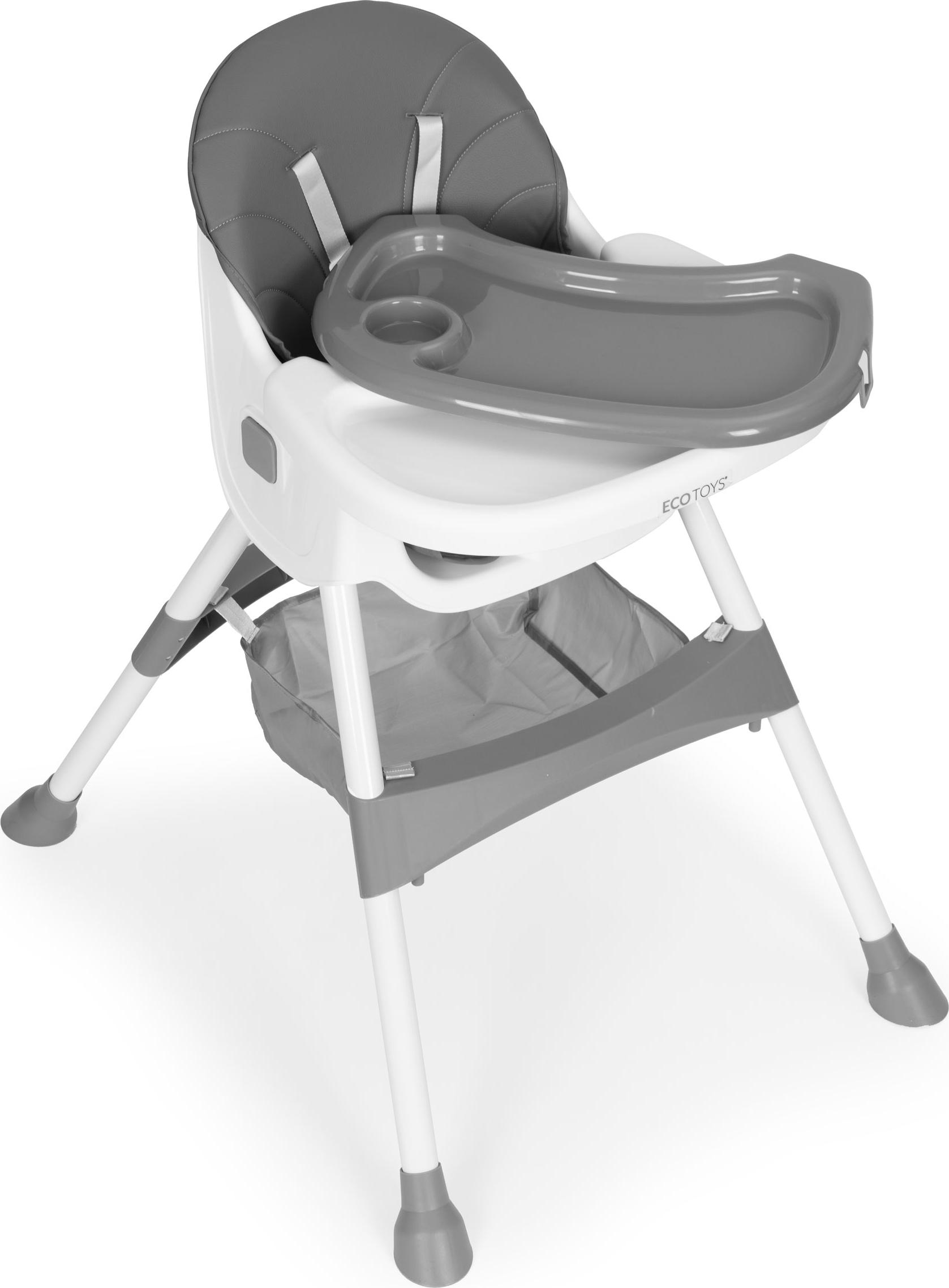 Hochstuhl mit Tablett und Korb, 5-Punkt-Sicherheitsgurte, grau, ECOTOYS