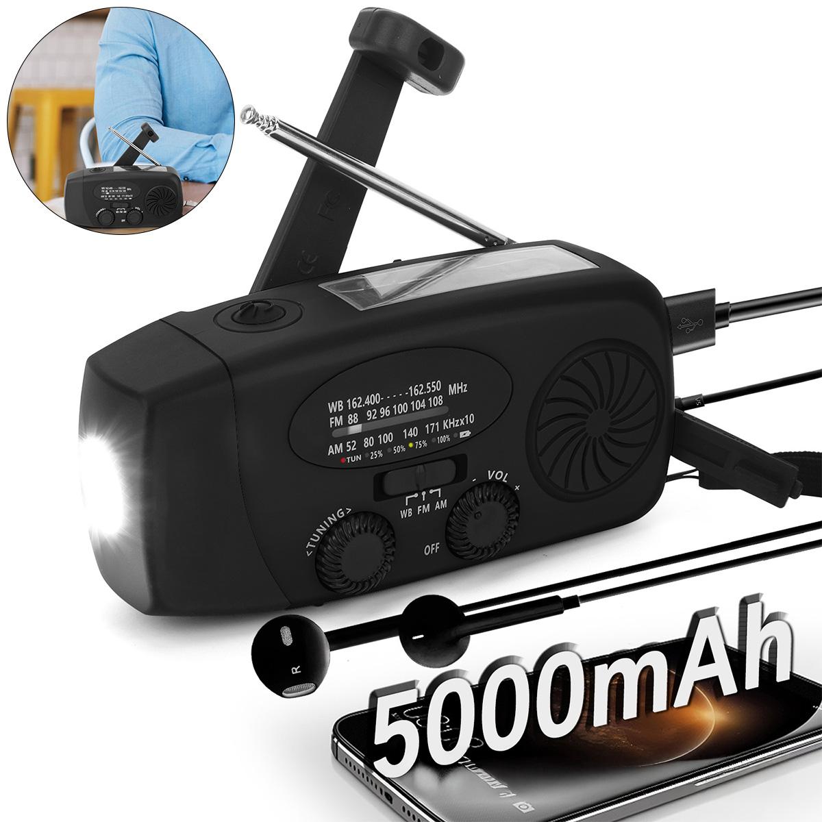 Welikera Solar Kurbelradio mit Powerbank 5000mAh, LED Licht 3-fach, SOS Funktion, AM/FM/NOAA Wetter, tragbar für Camping & Outdoor KAUF-Dumo-CE2861-015