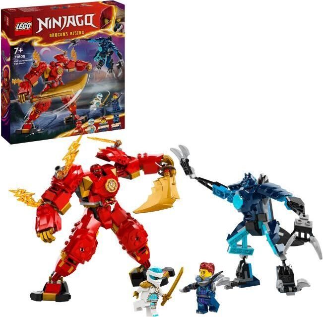 LEGO NINJAGO Kaiho elementárny ohnivý robot, ninja hračky na prispôsobenie, minifigúrky Kai a Zane, 71808