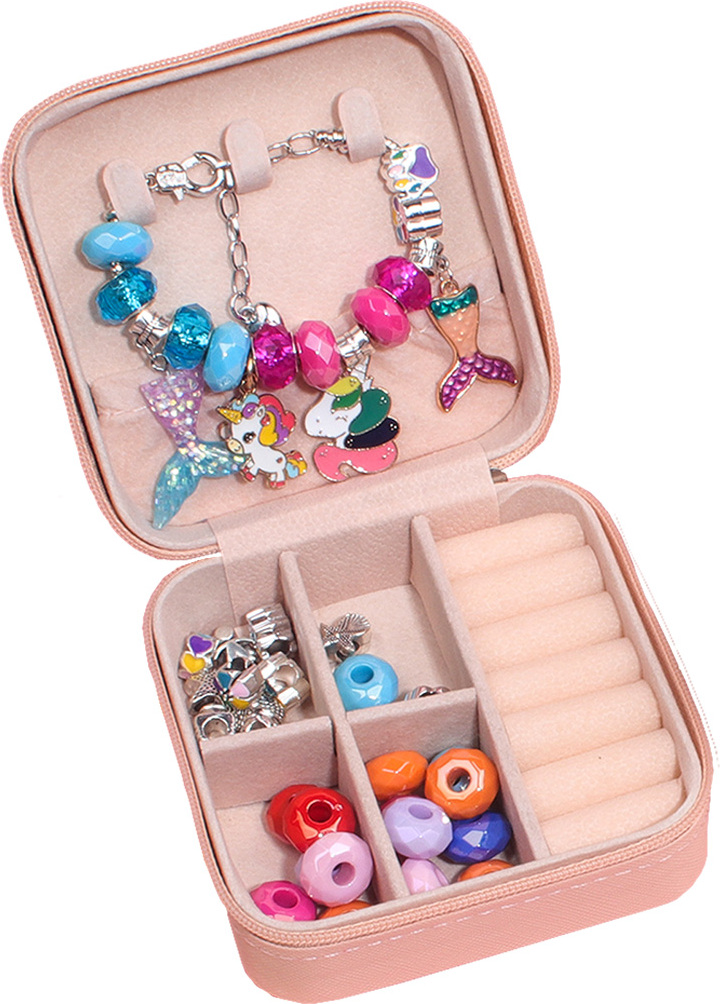 Heikoeco® Geschenke für Mädchen, DIY-Armbänder, Schmuck Basteln: Handgefertigte Perlen für Kinder Rosa Schmuck-Box mit 78 bunten Perlen