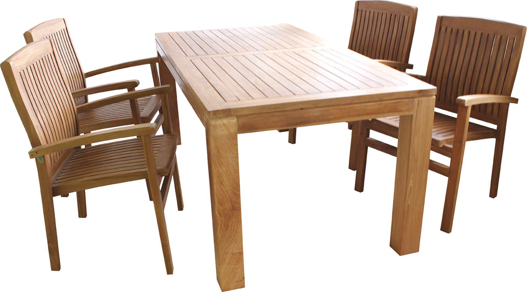 Gartenmöbel 5-tlg. Esstisch Teakholz 180x90x75cm + 4 Stapelstühle Teak