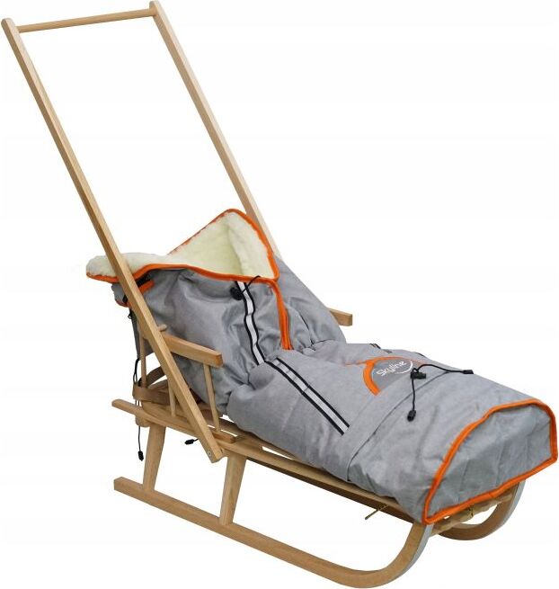 Sonstige Schlitten mit Winterfußsack Schlitten Holzschlitten mit Rückenlehne Holz; grau