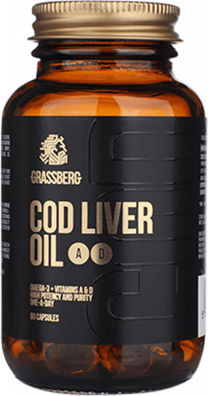Grassberg Cod Liver Oil + A + D (60 Caps) Unflavoured - Vitamine, Mineralien & Gesundheit - Fettsuren FID