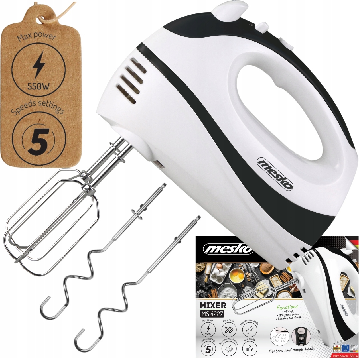 Ručný Mixér 550W 5 Rýchlostí Turbo Ejektor Kuchynský Mixér Hák Šľahač