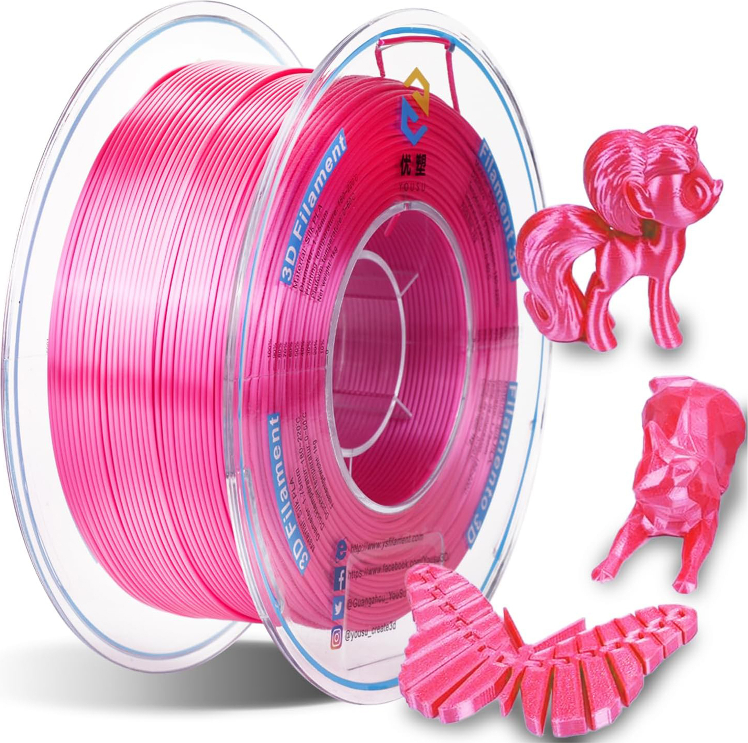 Aibecy YOUSU 3D-Drucker PLA-Filament 1kg Rosa 1,75 mm, Maßgenauigkeit +/- 0,03 mm, 3D-Druckmaterial-Spule