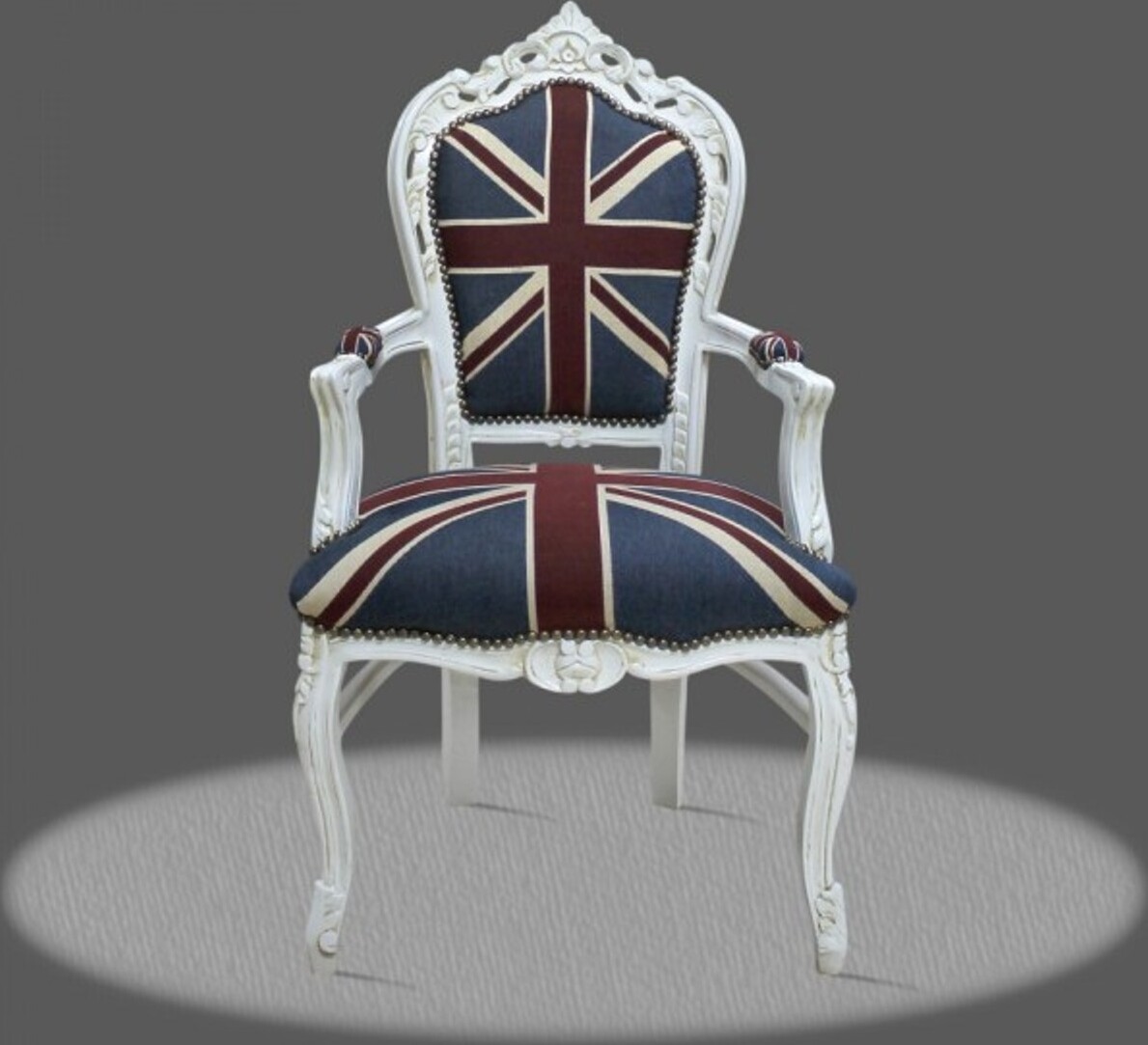 Demotex GmbH Casa Padrino Barock Esszimmer mit Armlehnen Union Jack / Antikstil Weiß - Antik Stil