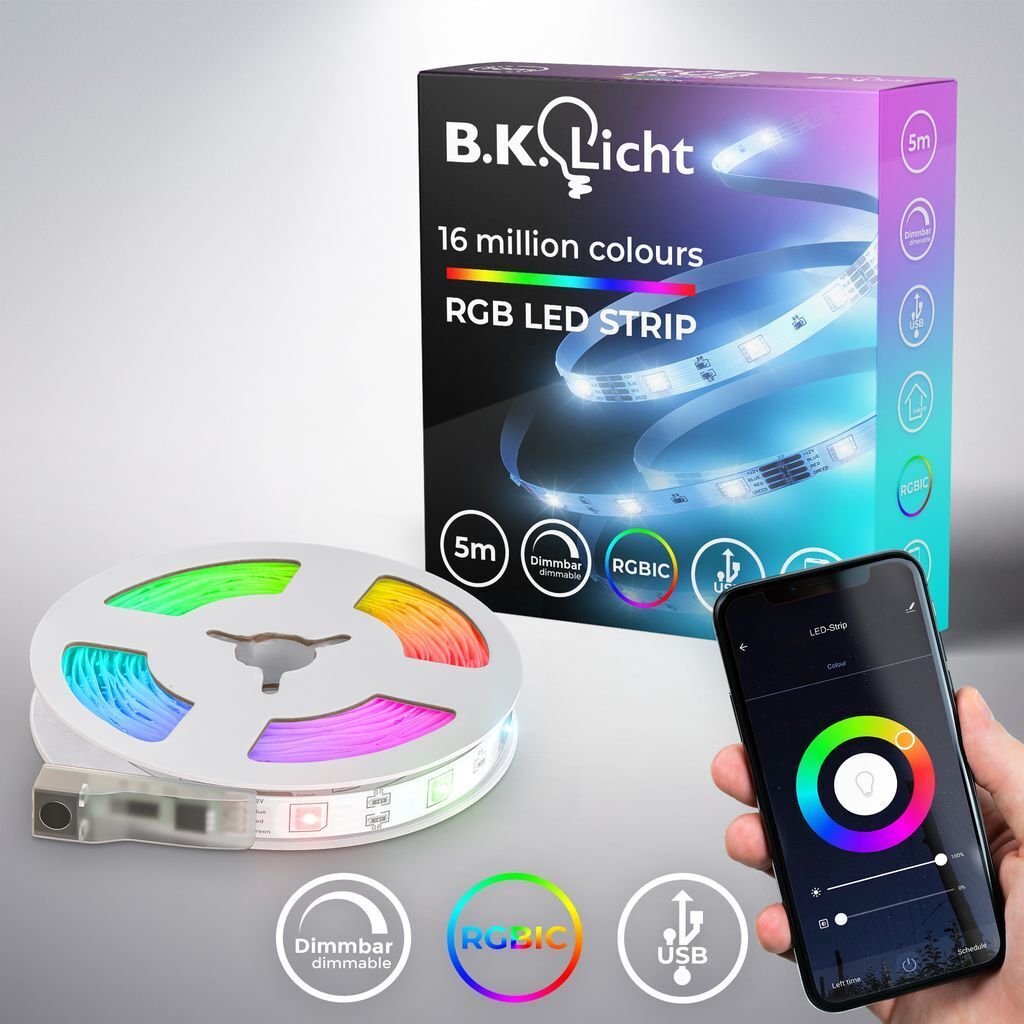 B.K.Licht 5m Magic RGB-LED Flexband Licht-Streifen USB WiFi Bluetooth mit APP Musiksensor BKL1564