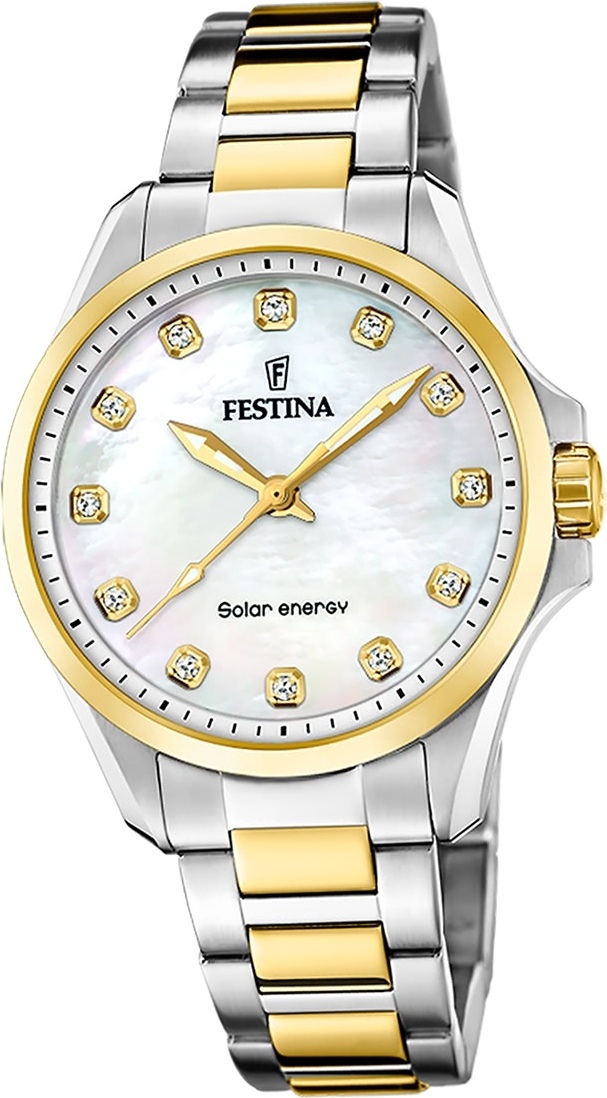 Festina dámske hodinky z ušľachtilej ocele strieborné zlato Festina Solar Energy solárne hodinky D2UF20655/1