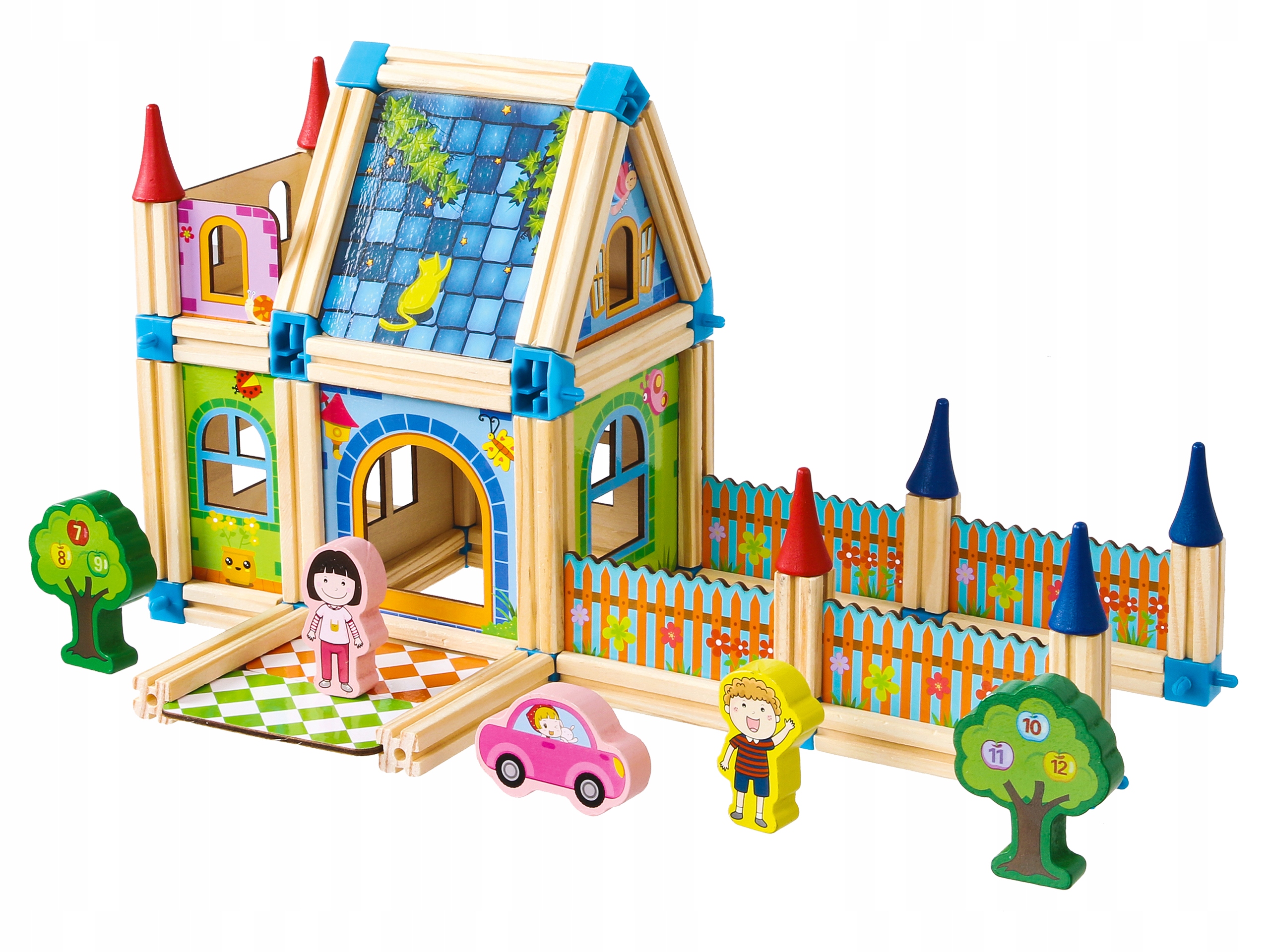 ECOTOYS Strukturbausteine aus Holz, 6-in-1-Haus MUMA429