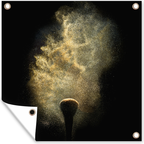 MuchoWow® 100x100 cm Outdoor-Poster Gartendeko Sichtschutz Garten Poster für den Garten Goldpulver auf schwarzem Hintergrund 133|313189043