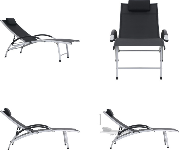 vidaXL Lehátko Aluminium Textiline Black - Lehátko - Lehátka - Záhradné ležadlá - Záhradné ležadlá