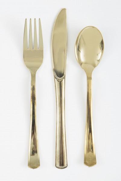 Unique 18 tlg. Plastik Besteck gold hochglanz Löffel Messer Gabeln 30261