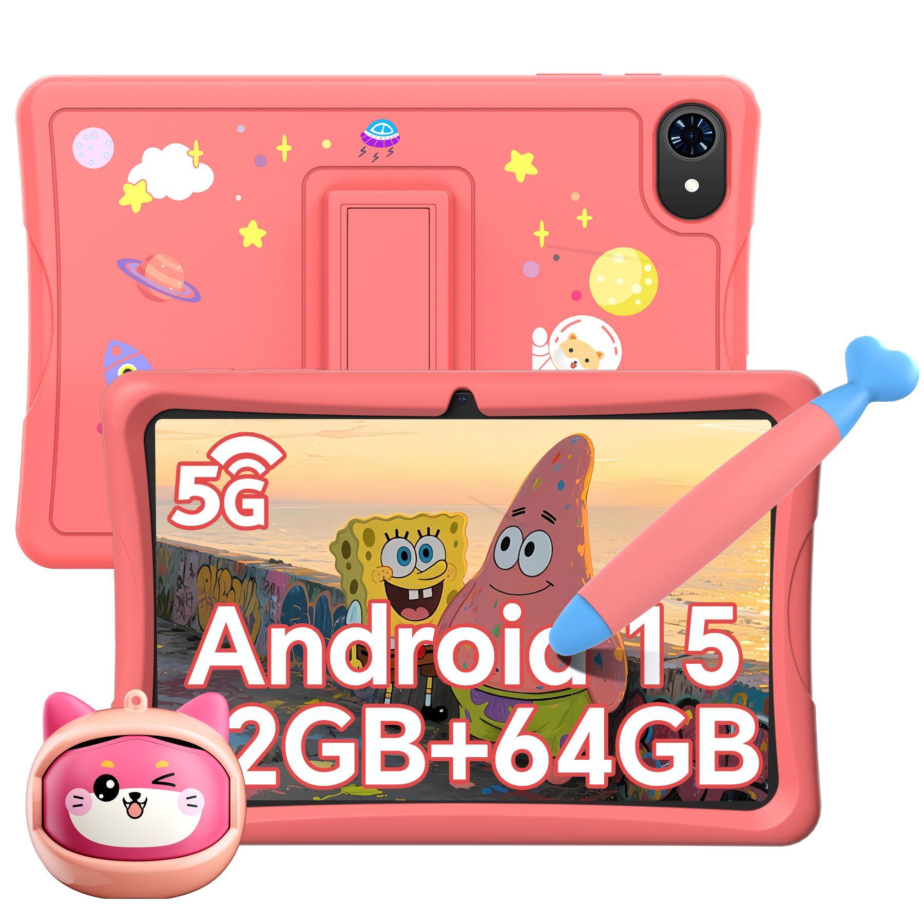 KOBONA-Tabwee K10 Kids 10.1" Rosa Tablet, Google Kids Space, 4GB+64GB, Android 15 WiFi Tablet für Kind mit Kindgerechte Hülle und Stift, 5000mAh