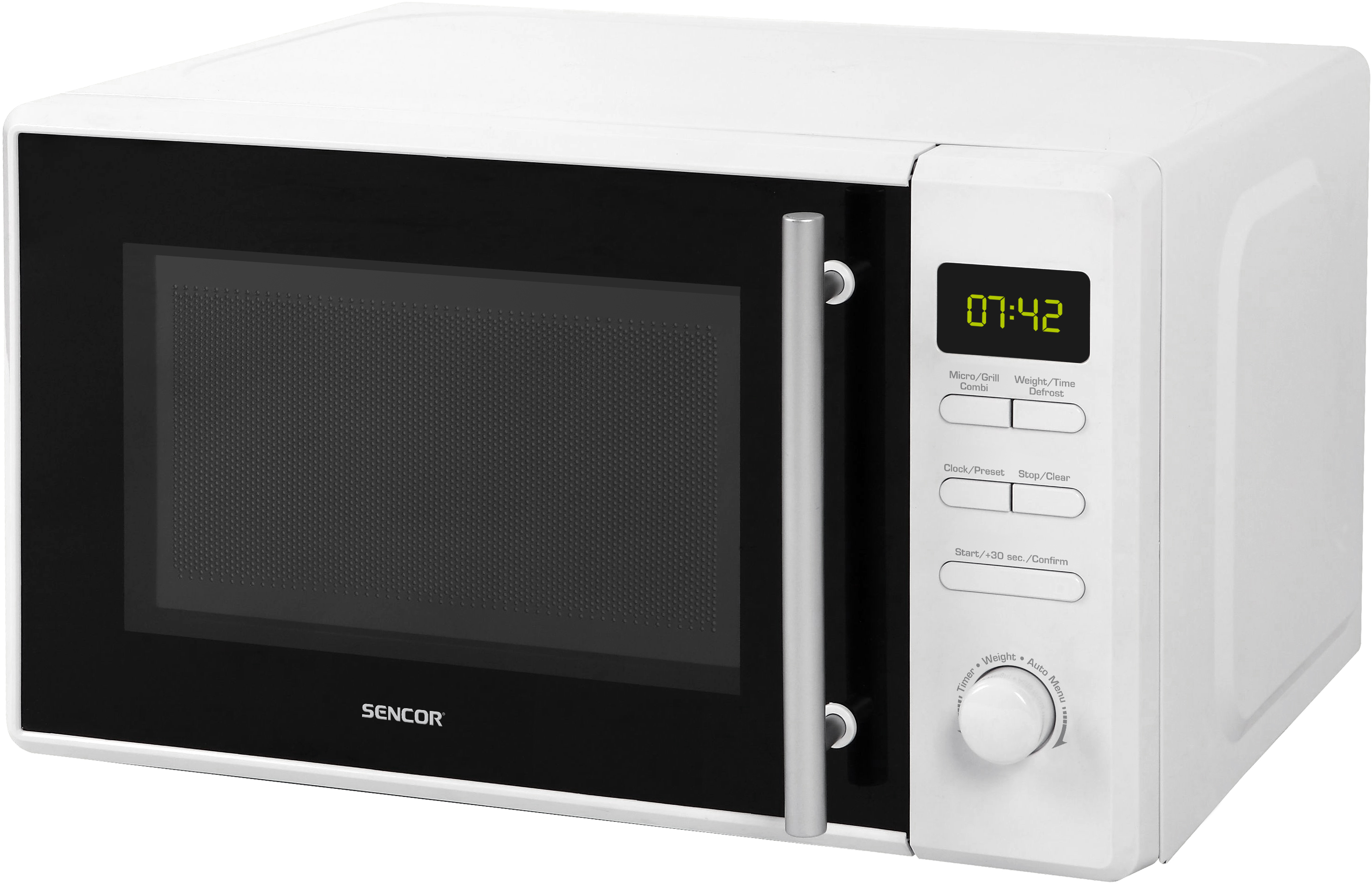 SENCOR SMW 5220 Mikrovlnná rúra, objem 20 l, veľkosť taniera 25,5 cm, mikrovlnný výkon 700 W, výkon grilu 1000 W, 5 úrovní výkonu, rozmrazovanie