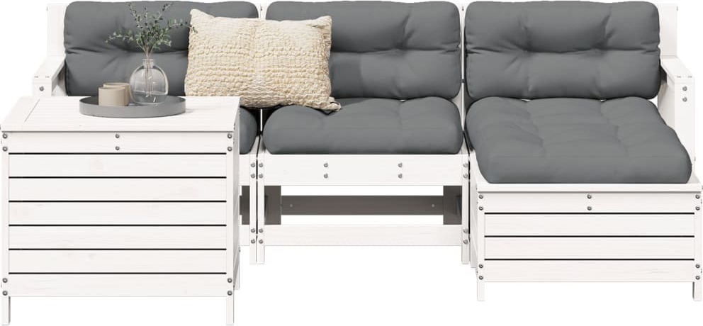 Möbel 5-tlg. Garten-Sofagarnitur Weiß Massivholz Kiefer - Gartenmöbelset 3250505