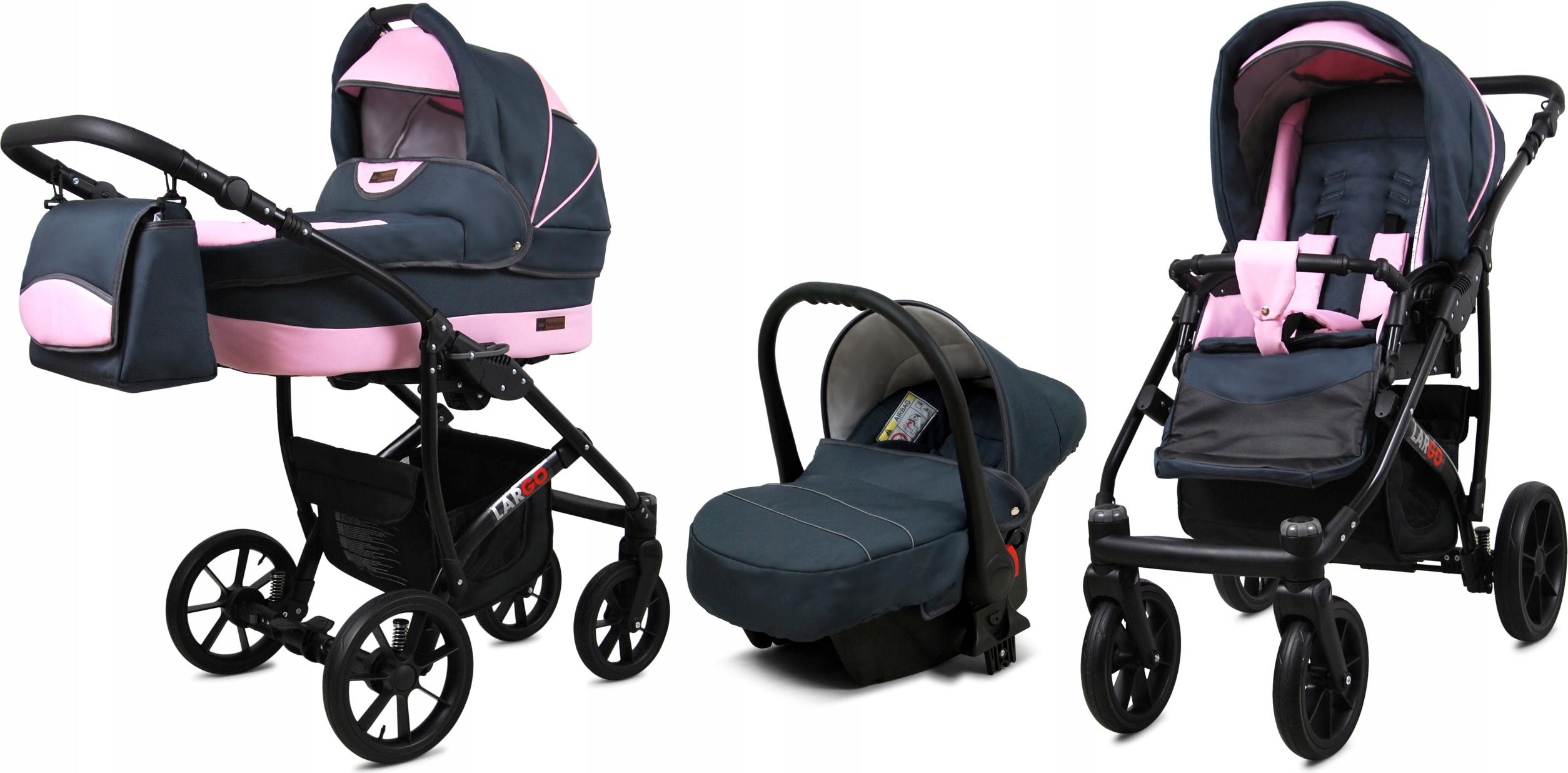 BabyLux Largo | 3in1 Kinderwagen Set | Grey Light Pink | Kombikinderwagen | Kinderwagenset | Bu