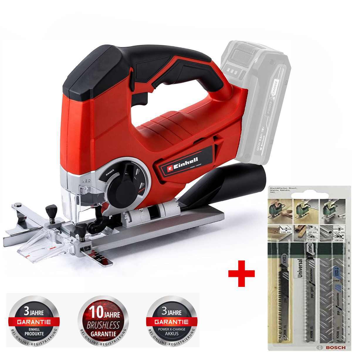Einhell Akku-Stichsäge TE-JS 18/80 Li-Solo 18 V + 3 x Bosch Stichsägeblätter 4321200